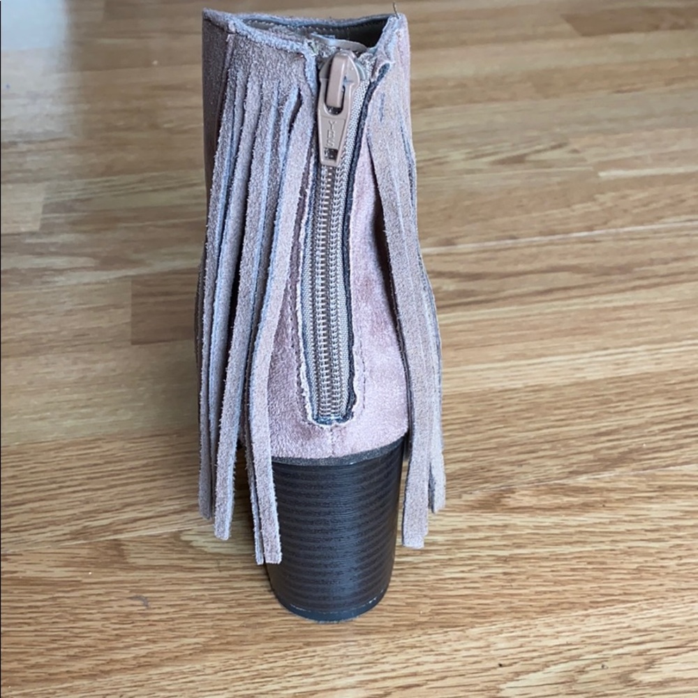 Fringe Taupe Pointed Toe Booties - Picture 2 of 3